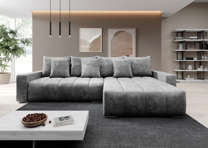 Ecksofa Schlafsofa Sofa MERIDA Stoff Monolith Hellgrau Rechts