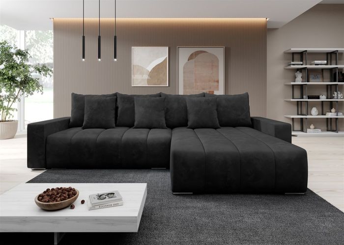 Ecksofa Schlafsofa Sofa MERIDA Stoff Monolith Schwarz Rechts