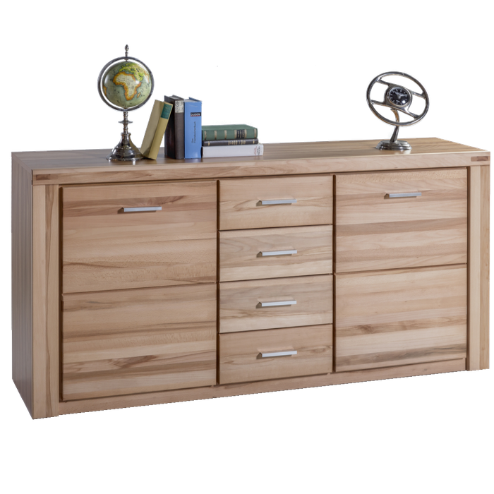 Elfo-Möbel Tabea Sideboard 6336 mit 2 Holztüren 4 Schubfächern Kernbuche teilmassiv geölt für Wohnzimmer oder Esszimmer