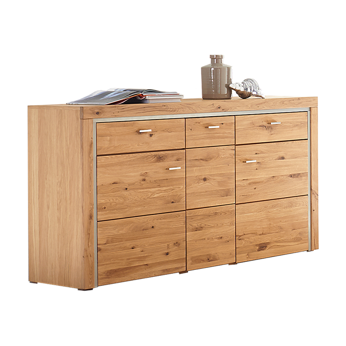 IDEAL Möbel Bruni Sideboard Type 20 für Wohnzimmer oder Gästezimmer Front in Alteiche Lamelle Massivholz geölt Korpus aussen Alteiche furniert