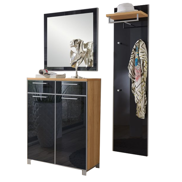 Voss Möbel Santina Garderobenkombination 7 Front Glas Anthrazit Korpus Eiche Bianco furniert