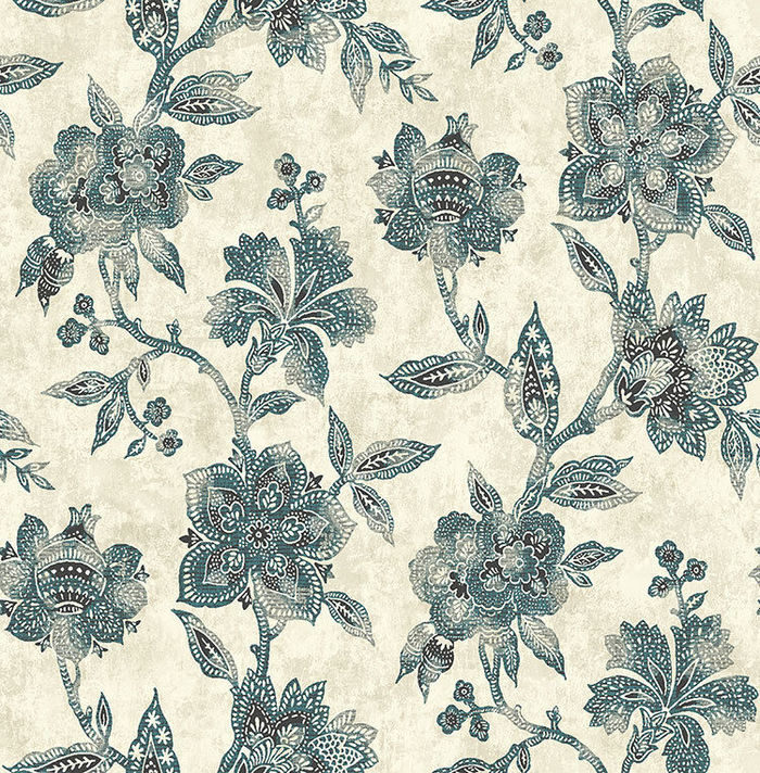 Tapete, Designtapete, floral, Sahne, Petrol, Schilf, Schwarz, orientalisch