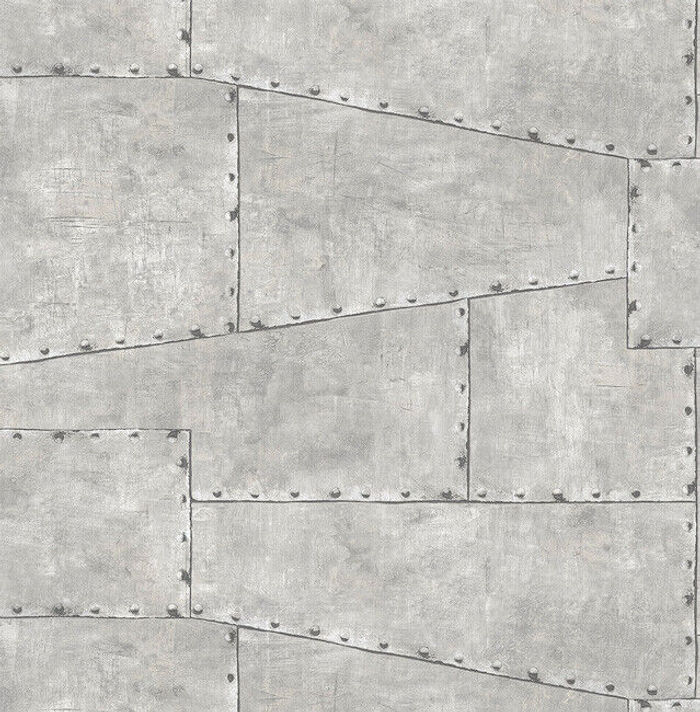Tapete, Designtapete, Metalloptik, Nuten, Schweißlinien, Schimmer, Mittelgrau