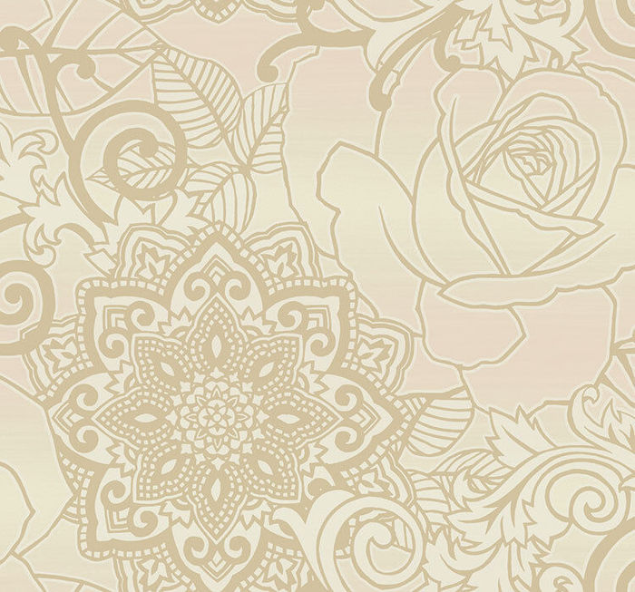 Tapete, Designtapete, Rose, Kaleidoskop, Ornament, Schimmer, Sand, Creme, Ecru
