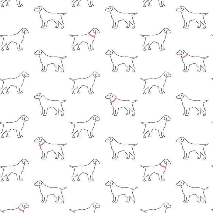 Tapete, Designtapete, verspielt, Skizze, Hunde, Schwarz, Offwhite, Lachs
