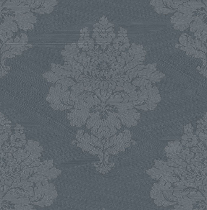 Tapete, Designtapete, floral, Ornamente, Struktur, Anthrazit, Denimblau