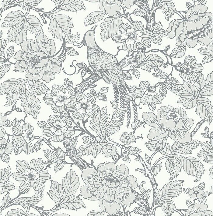 Tapete, Designtapete, Floral, Kakadu, Weiß, Grau