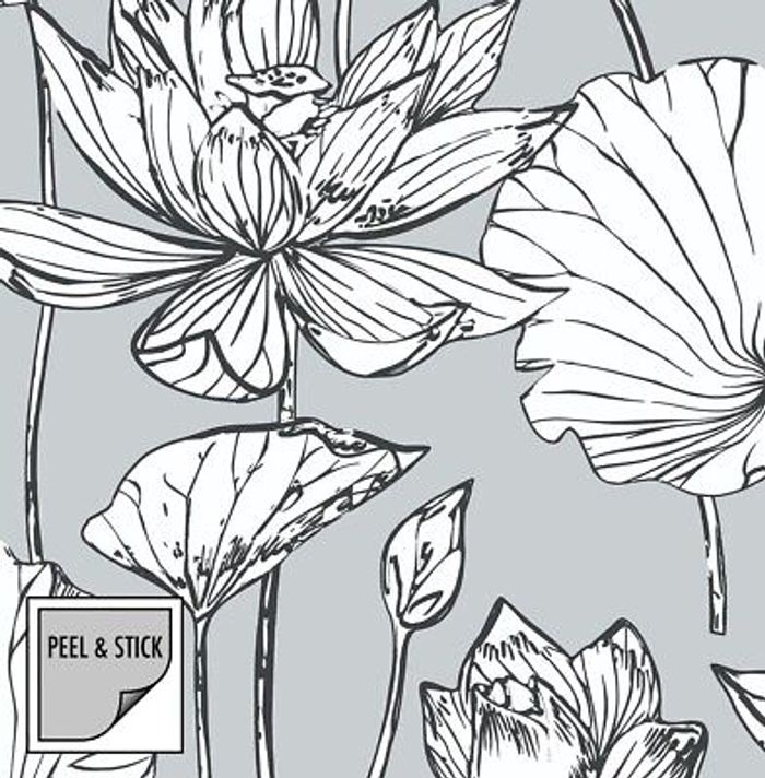 Selbstklebende Tapeten, Designtapete, Lotusblume, Grau, Black&White, Vinyl