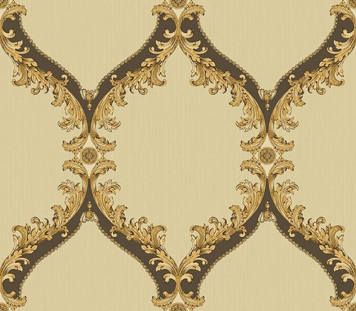 Tapete, Designtapete, Schimmer, Ornamente + Medaillon, Sand, Mocca, Gold