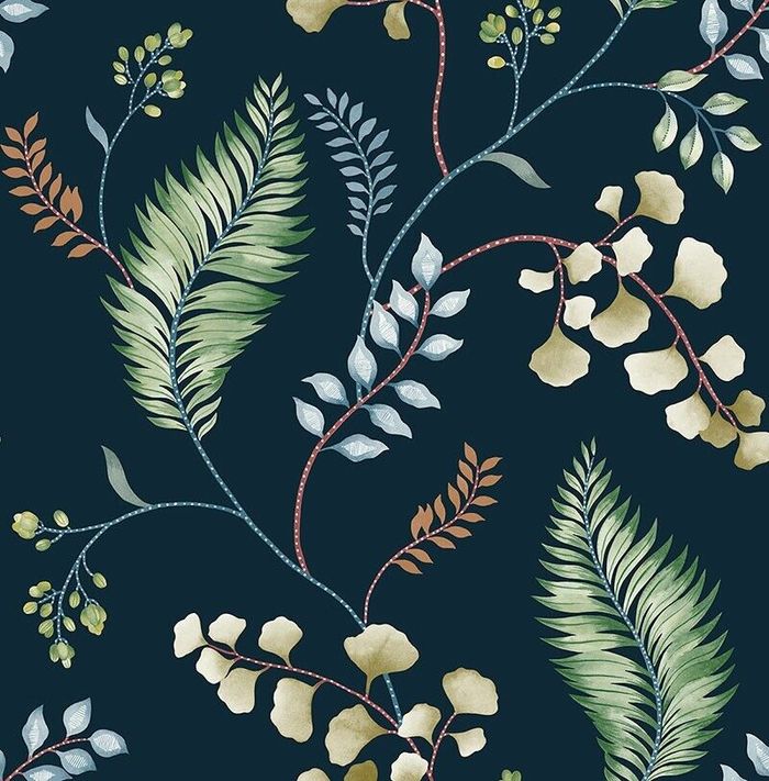 Tapete, Designtapete, floral, verspielt, Grün, Blau, Rot