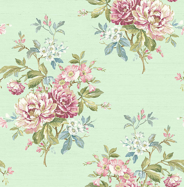 Tapete, Designtapete, floral, Seideneffekt, Blau, Mint, Schilf, Weinrot, Ecru