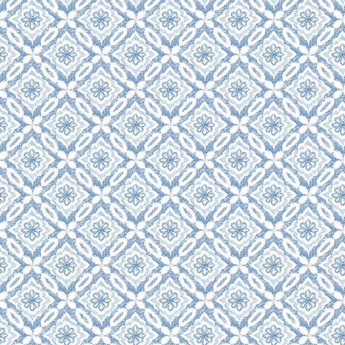 Tapete, Designtapete, floral, Kacheloptik, gestempelt, Blau, Weiß