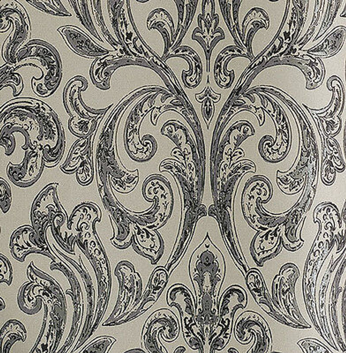 Tapete, Designtapete, Ornamente, floral, Ranken, schwarz, beige, grau, glänzend