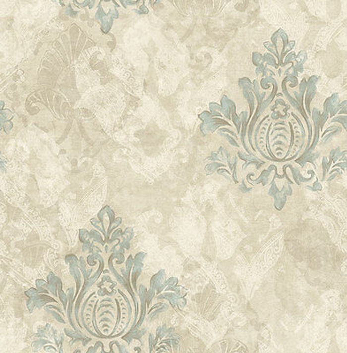 Tapete, Designtapete, Ornamente, sand, offwhite, petrol, Glanz, extravagant