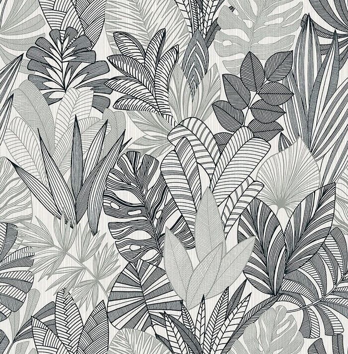 Tapete, Designtapete, Textil, floral, verspielt, Schwarz, Grau, Elfenbein