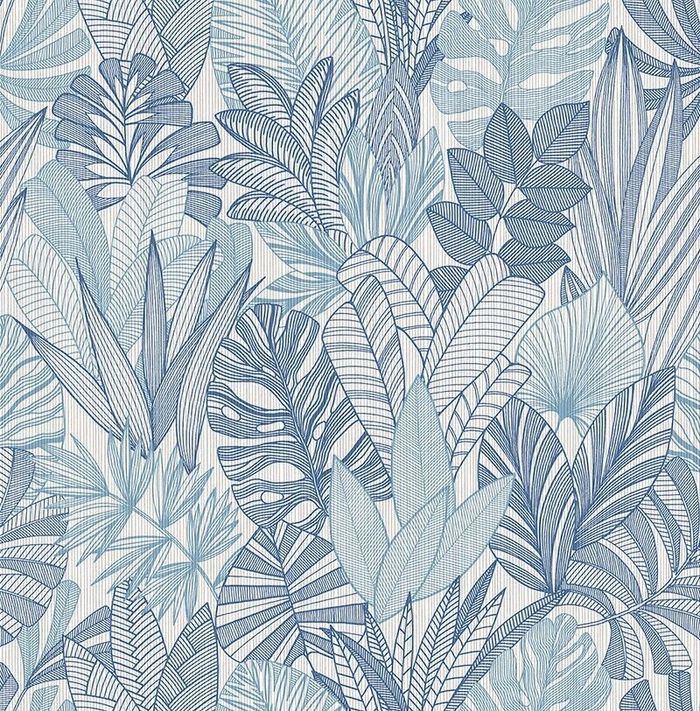 Tapete, Designtapete, Textil, floral, verspielt, Blau, Elfenbein