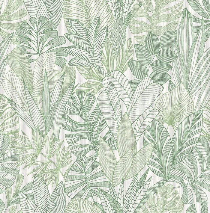 Tapete, Designtapete, Textil, floral, verspielt, Grün, Elfenbein