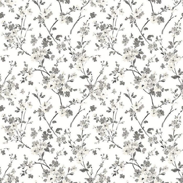 Tapete, Designtapete, Floral, Kirschblütenoptik, Aquarell, Offwhite, Asche