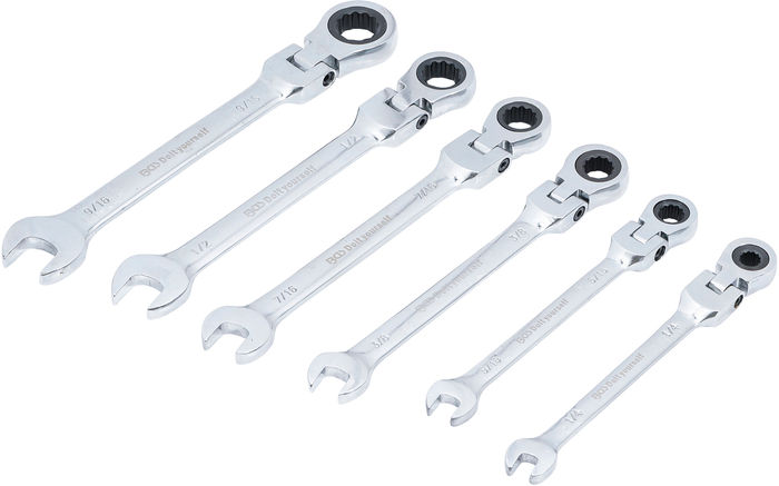 BGS Ratschenring-Maulschlüssel-Satz | flexible Köpfe | Zollmaße | SW 1/4" - 9...