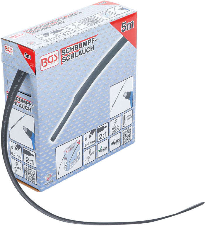 BGS Schrumpfschlauch-Box | schwarz | &Oslash; 8 mm | 5 m