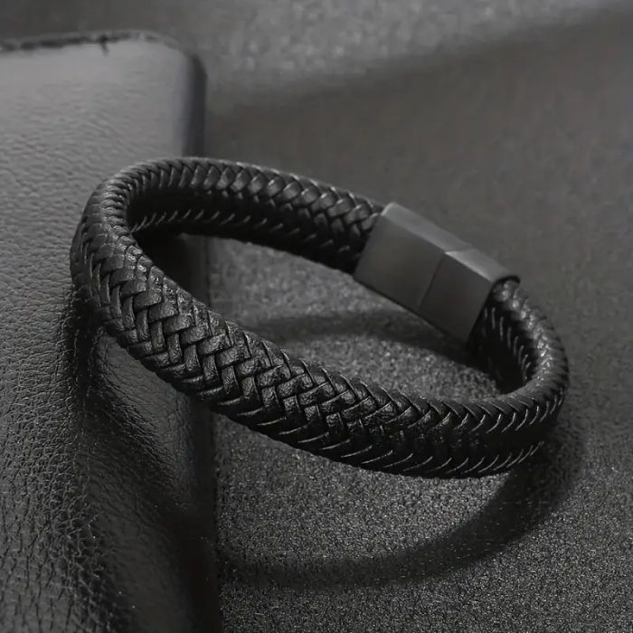 Herren PU schwarzes Armband Lederoptik Schmuck Geschenk stilvolles charmantes...