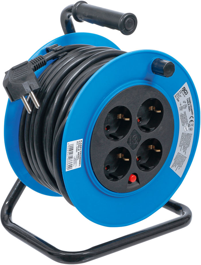 BGS Kabeltrommel | 15 m | 3 x 1,5 mm² | 4 Steckdosen | IP 20 | 3000 W