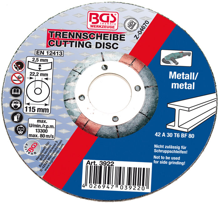 BGS Trennscheibe für Metall | &Oslash; 115 x 2,5 x 22,2 mm | Typ 42