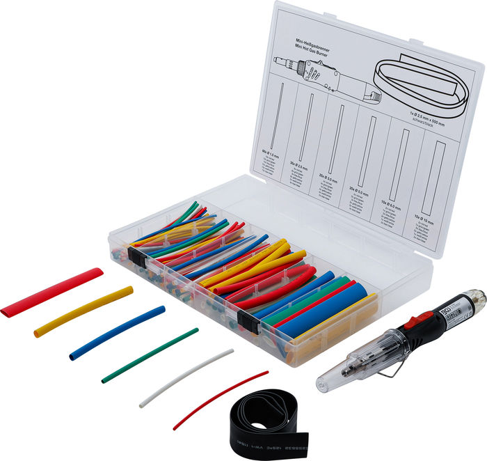 BGS Mini-Heißgasbrenner mit Schrumpfschlauch-Sortiment | farbig | mit Piezo-Z...