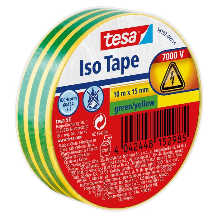 tesa 56192 Isolierband selbstklebend hitzebeständig grün/gelb 15mm x 10m