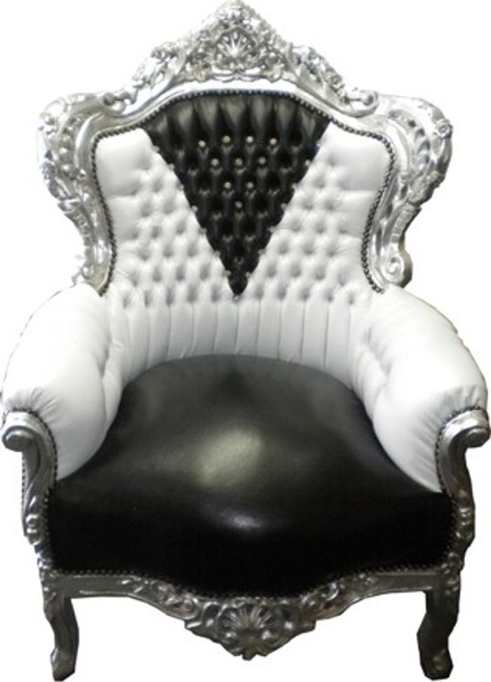 Casa Padrino Barock Sessel King Schwarz/Weiß Lederoptik Bling Bling - 120 x 85 x 85 cm - Handgefertigtes Luxusmöbel