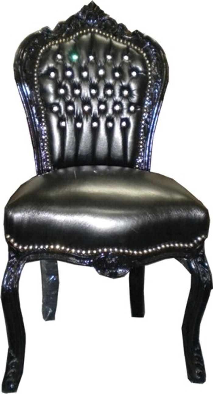 Barock Esszimmer Stuhl Schwarz / Schwarz Lederoptik Bling Bling