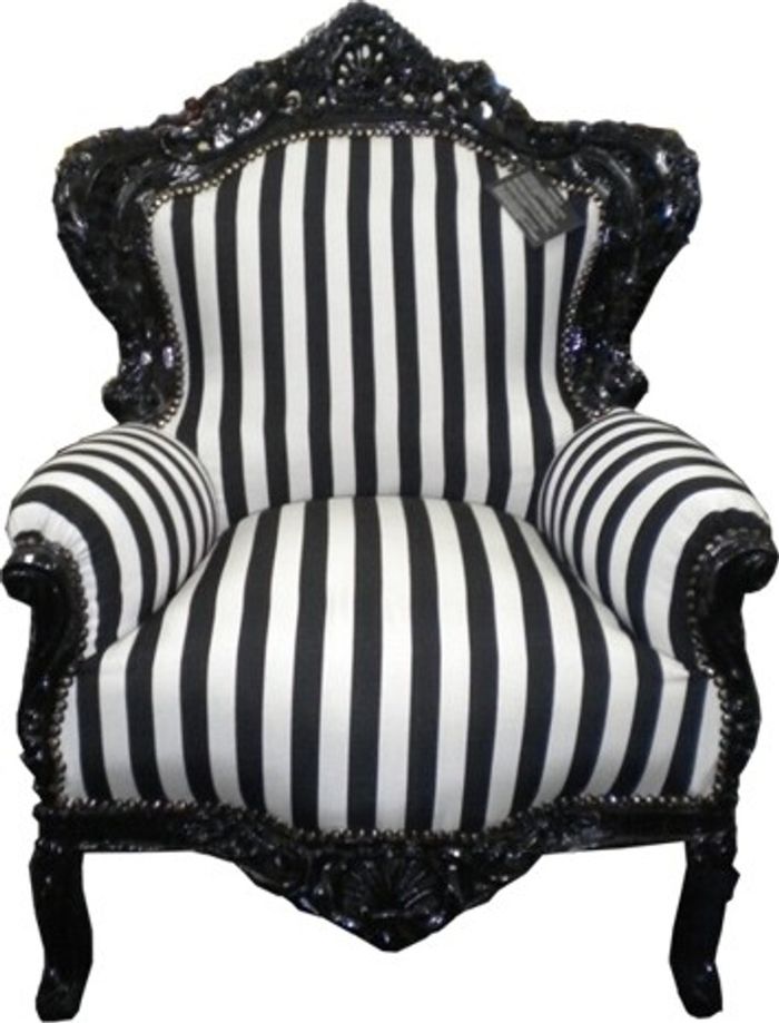 Casa Padrino Barock Sessel King im Antik Stil, schwarz-weiß gestreift mit schwarzem Holzrahmen, 85 x 85 x 120 cm