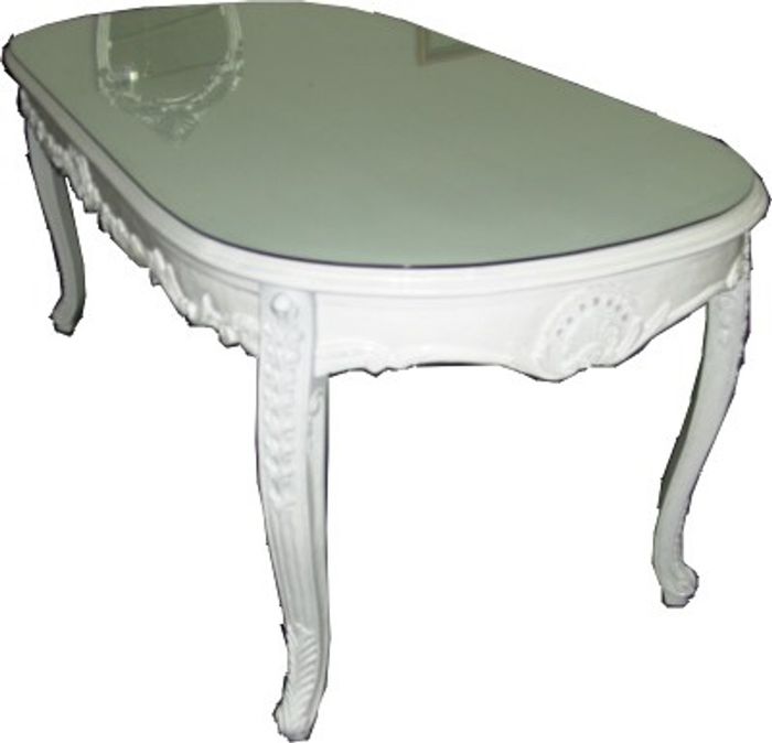 Casa Padrino Barock Esstisch Oval Weiss 195 x 80 x 90 cm aus Massivholz mit Glasplatte