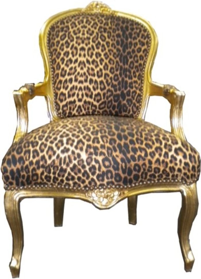 Casa Padrino Barock Salon Stuhl Leopard / Gold - Antik Stil Möbel