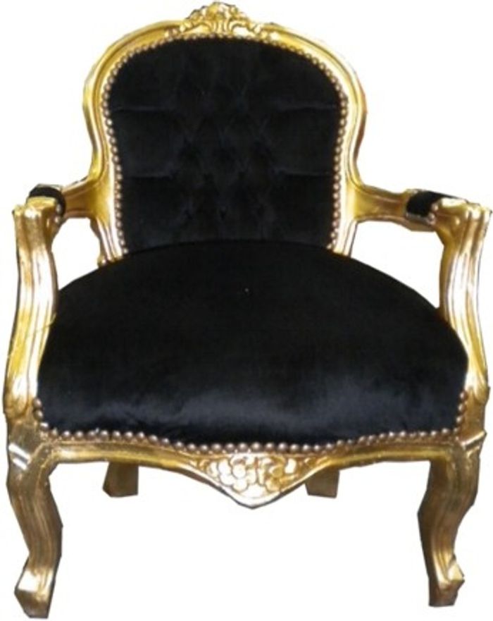 Casa Padrino Barock Kinderstuhl im Antik Stil, Massivholz Schwarz/Gold, Bezug Samt, 51x71 cm