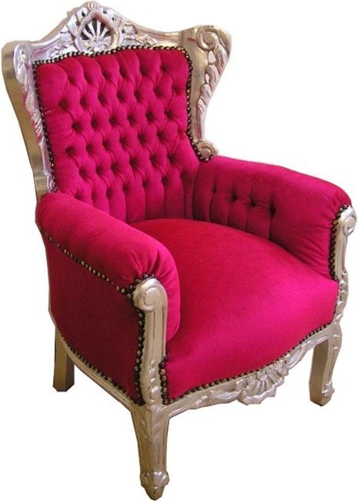 Casa Padrino Barock Kinder Sessel Tron in Pink und Silber - 84 cm x 58 cm