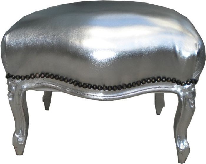 Barock Sitzhocker Silber / Silber Medium