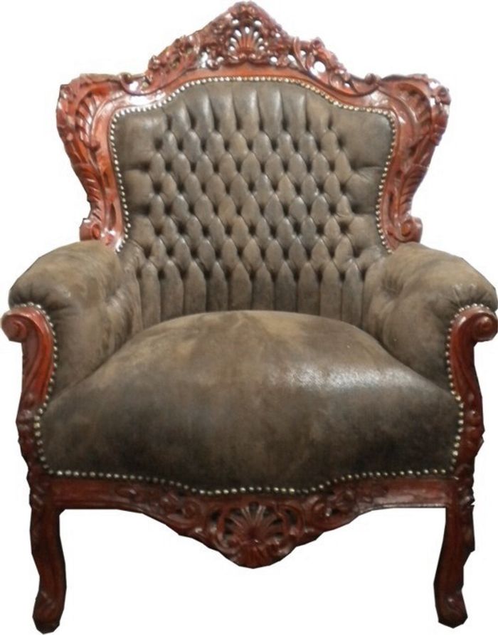 Casa Padrino Barock Sessel King Braun Lederoptik / Braun - Barock Wohnzimmer Möbel