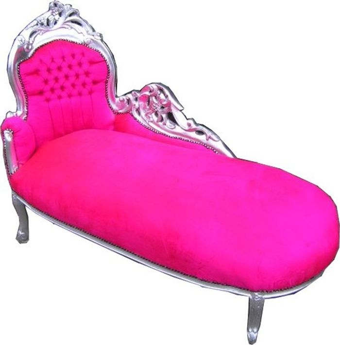 Casa Padrino Barock Chaiselongue King, Samtstoff in Pink, Rahmen in Silber, 155 x 70 x 100 cm