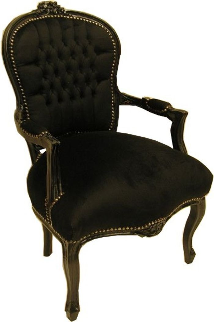 Barock Salon Stuhl Schwarz / Schwarz