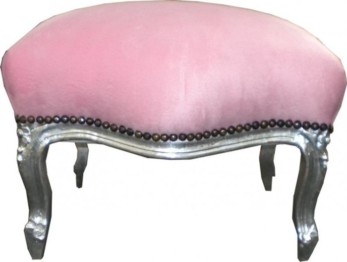 Barock Sitzhocker Rosa / Silber Medium