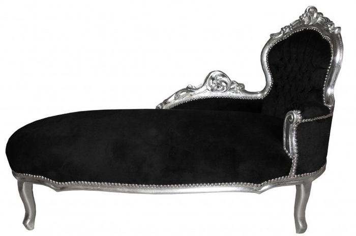 Casa Padrino Barock Chaiselongue King Schwarz / Silber - Handgefertigte Luxus Recamiere im Antik Stil - 155 x 70 x 100 cm