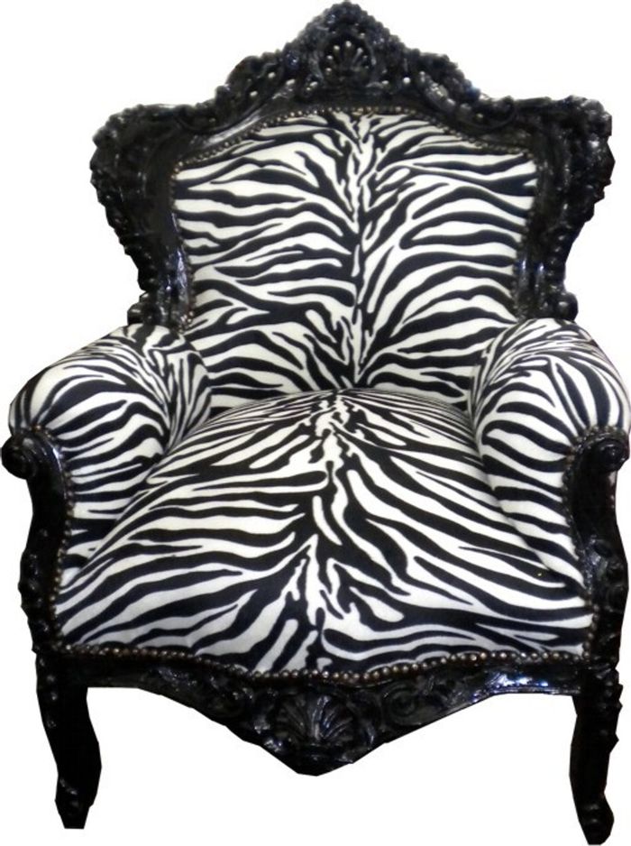Casa Padrino Barock Sessel King Zebra / Schwarz, Massivholz, 120 x 85 x 85 cm