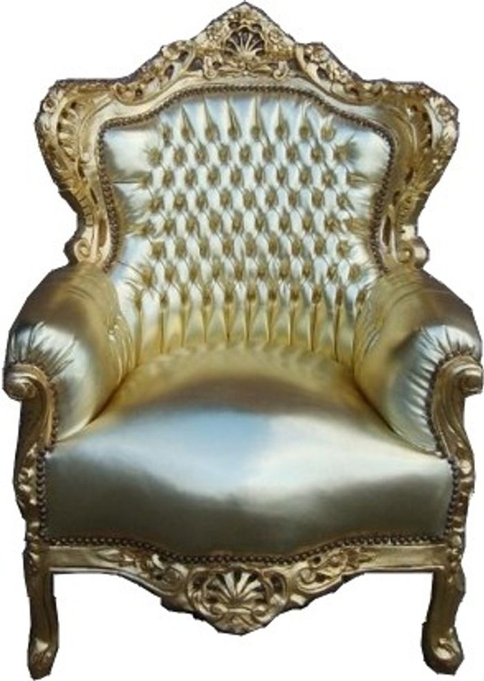 Casa Padrino Barock Sessel King in Gold mit Gold Lederoptik, 120 x 85 x 85 cm