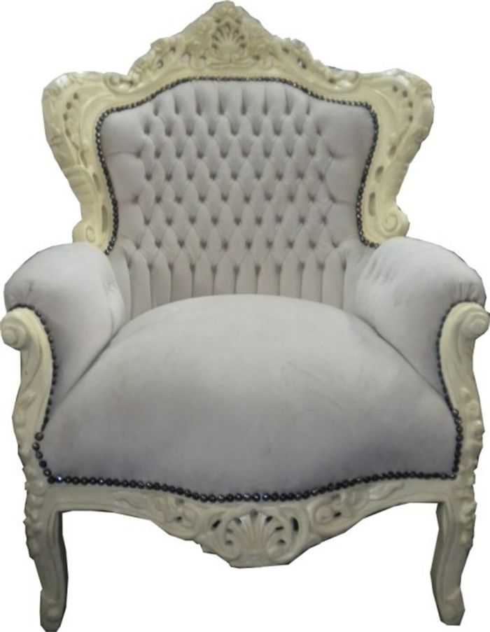 Casa Padrino Barock Sessel King im Antik Stil, Samtstoff in Creme, 120 x 85 x 85 cm