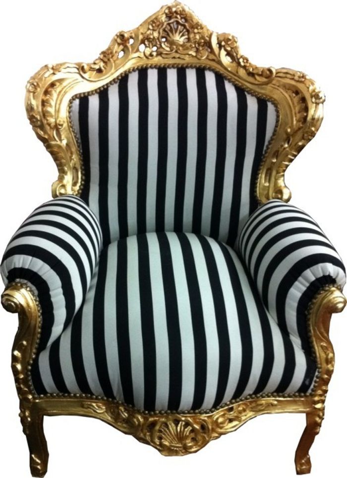 Casa Padrino Barock Sessel King im Antik Stil, Schwarz/Weiß gestreift mit Gold, 120 x 85 x 85 cm