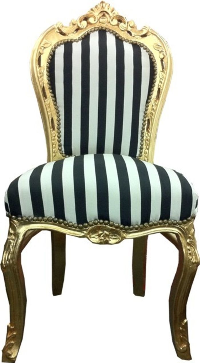Barock Esszimmer Stuhl Schwarz / Weiß Streifen / Gold