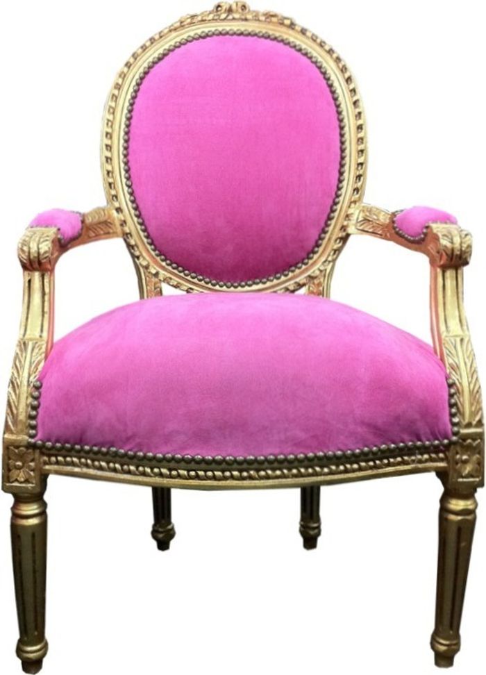 Casa Padrino Barock Salon Stuhl Modell 2 in Rosa und Gold, Massivholz, 100 x 64 x 65 cm