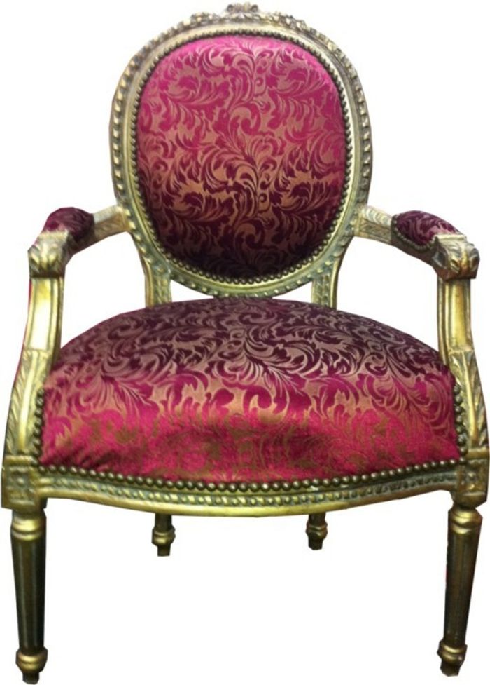 Casa Padrino Barock Salon Stuhl im Antik Stil Violett Muster mit Gold Verzierungen 100 x 64 x 65 cm