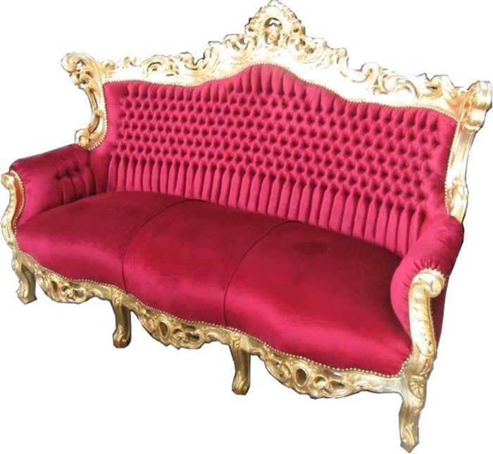 Casa Padrino Barock Sofa Master im edlen Bordeaux Rot und Gold, Breite 210 cm, Höhe 135 cm, Tiefe 90 cm